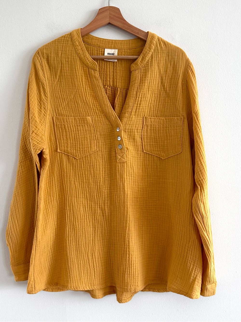 Motte mustard yellow double gauze cotton tunic Lagenlook breathable top XL